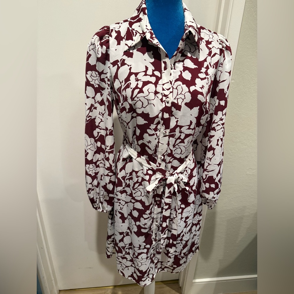 NWT-Sam Edelman Burgundy and White Floral Shirt Dress